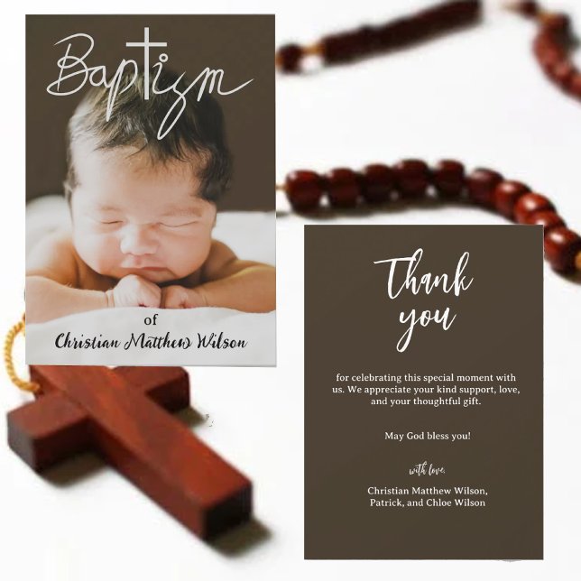 Cross Christening Religious Baptism Thank You Card (Creator Uploaded)