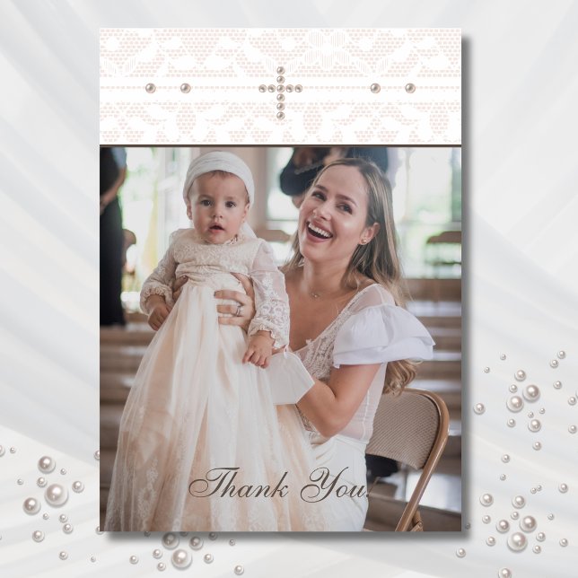 Cross Christian Baptism Photo Thank You Card (Creator Uploaded)