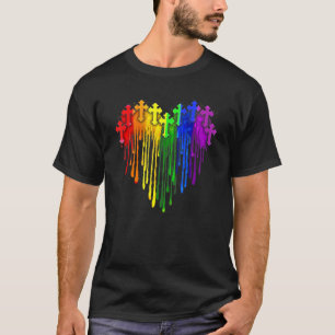 Cross Christian Dripping Heart Lgbt Watercolor T-Shirt