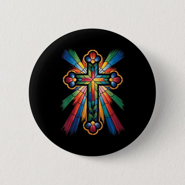 Cross Colourful Christian Religous  6 Cm Round Badge (Front)