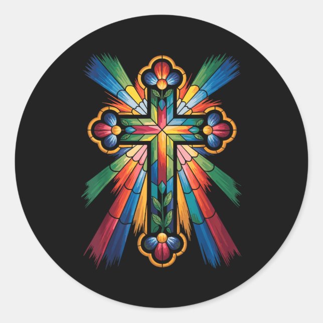 Cross Colourful Christian Religous  Classic Round Sticker (Front)