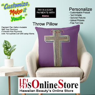 Cross Cotton Square Large Pillow Purple Background