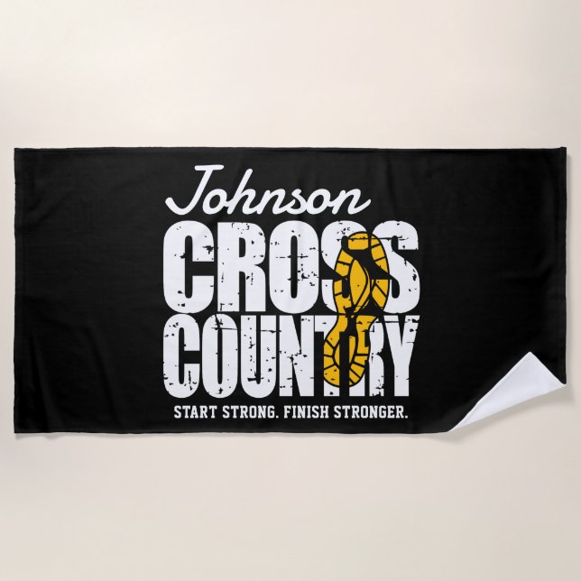 Cross Country ADD TEXT Runner Running Team Player Beach Towel (Front)