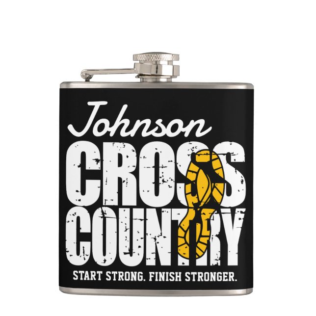 Cross Country ADD TEXT Runner Running Team Player Hip Flask (Front)
