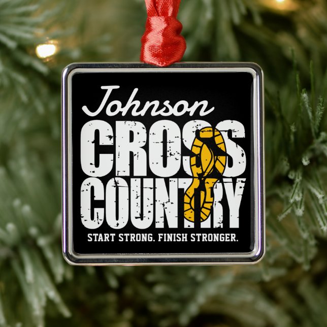 Cross Country ADD TEXT Runner Running Team Player Metal Ornament (Tree)