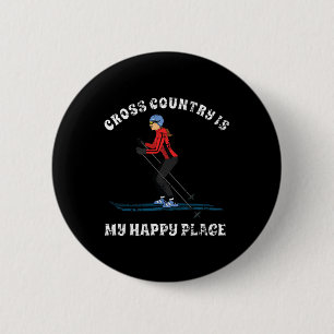 Cross Country Is My Happy Place Ski Lovers T Shirt 6 Cm Round Badge
