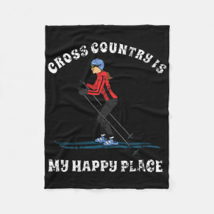 Cross Country Is My Happy Place Ski Lovers T Shirt Fleece Blanket