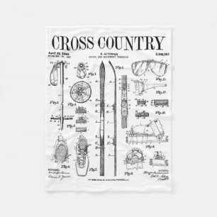 Cross Country Nordic Skiing Ski Vintage Patent Ski Fleece Blanket