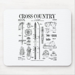 Cross Country Nordic Skiing Ski Vintage Patent Ski Mouse Pad