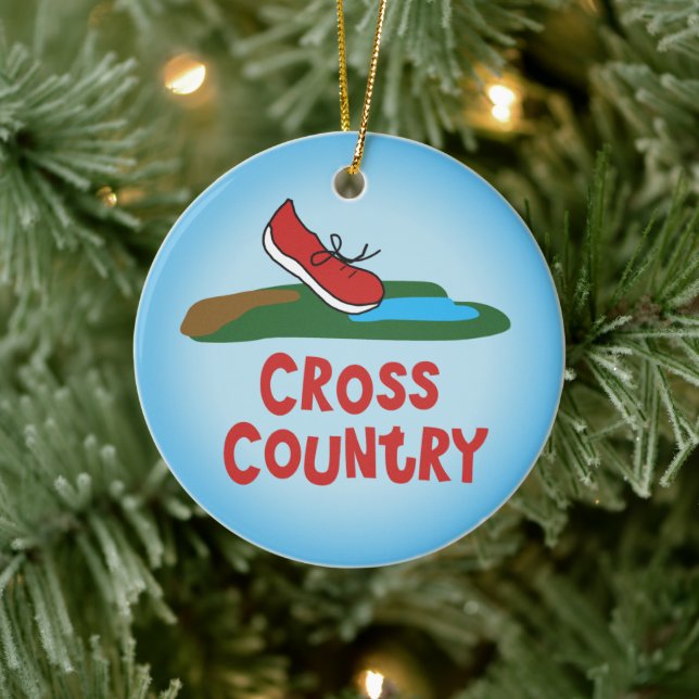 Cross Country Running - front and back Ceramic Ornament (Tree)