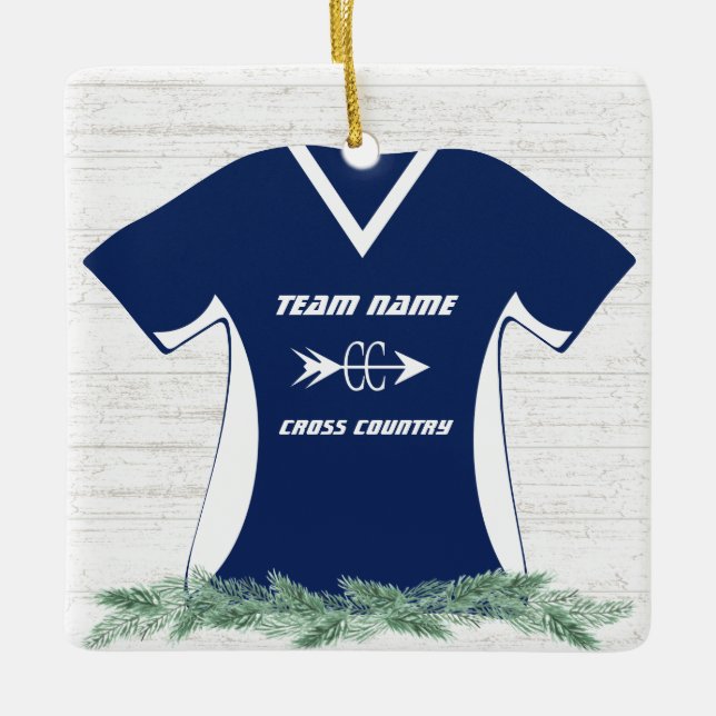 Cross Country Running Shirt Blue with Photo Ceramic Ornament (Front)