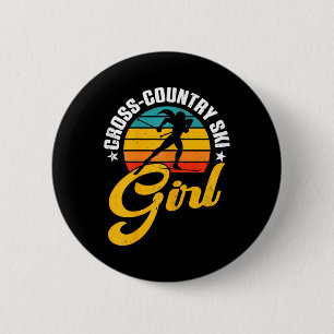 Cross Country Ski Girl Retro Winter Sports Skier B 6 Cm Round Badge