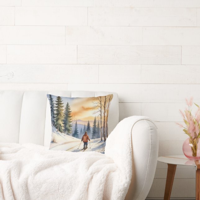 Cross Country Skier In Winter Woods Cushion (Couch)
