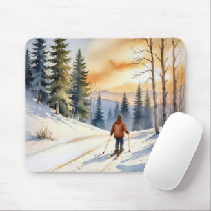 Cross Country Skier In Winter Woods Mouse Pad