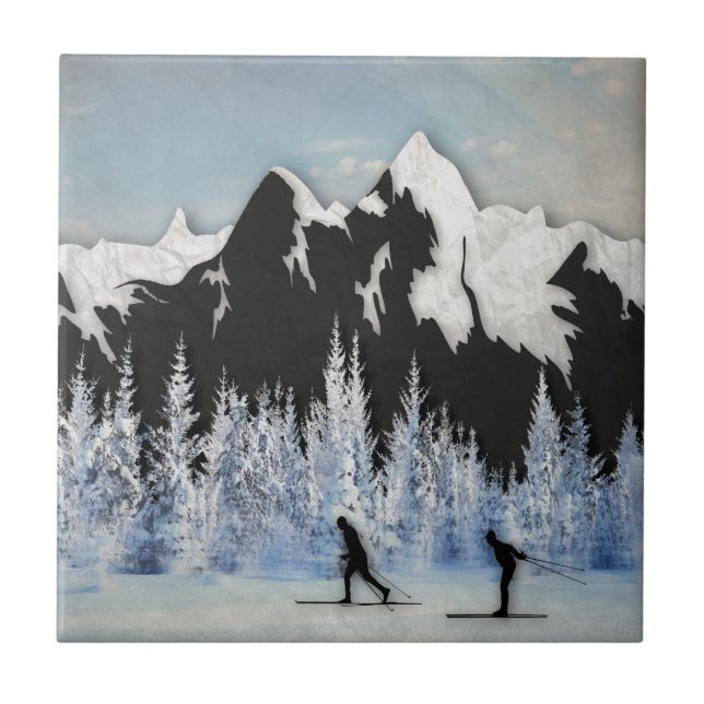 Cross Country Skiing Ceramic Tile (Front)