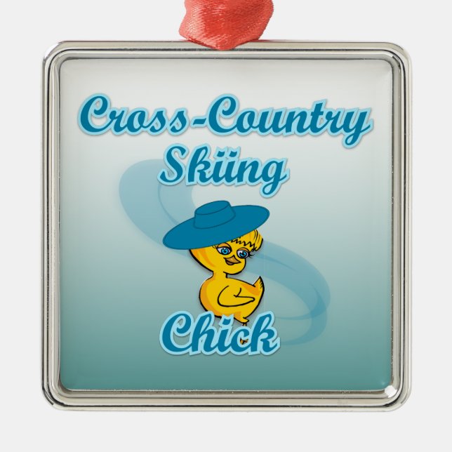 Cross-Country Skiing Chick #3 Metal Tree Decoration (Front)