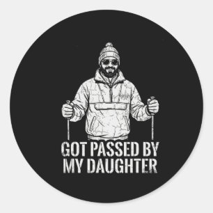 Cross Country Skiing Dad Ped By Daughter Sport Des Classic Round Sticker
