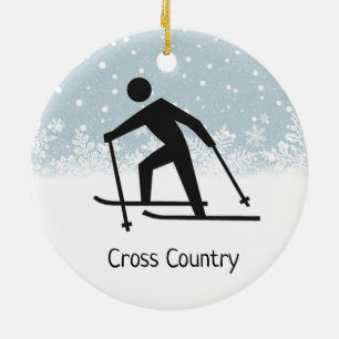 Cross Country Skiing Design Ceramic Ornament