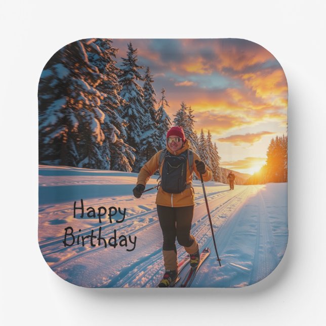 Cross Country Skiing Paper Plate (Front)