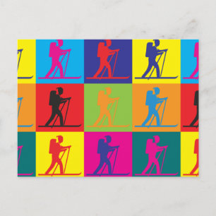 Cross Country Skiing Pop Art Postcard