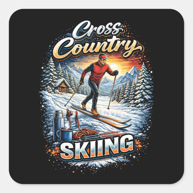 Cross Country Skiing Square Sticker (Front)