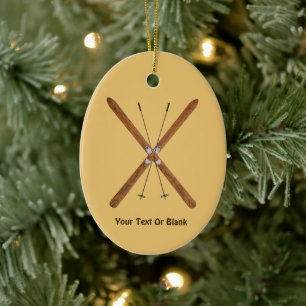 Cross-Country Skis And Poles Ceramic Tree Decoration
