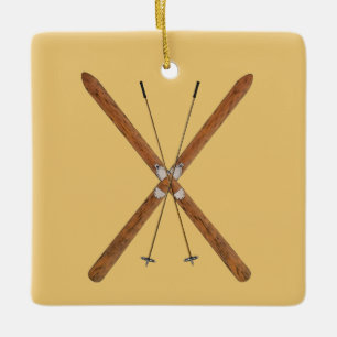 Cross-Country Skis And Poles Ceramic Tree Decoration
