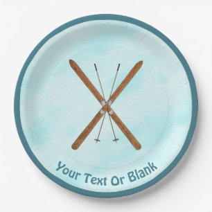 Cross-Country Skis And Poles On Snow Paper Plate
