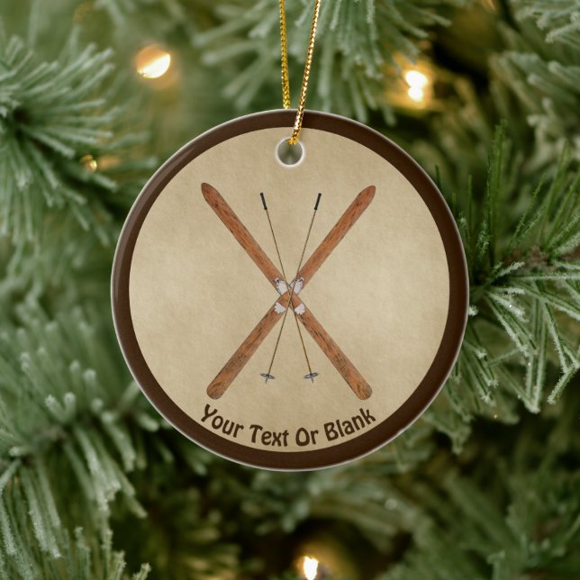 Cross-Country Skis On Old Paper Ceramic Ornament (Tree)