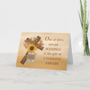 Cross Cousin Thanksgiving Blessing Sunflower Card