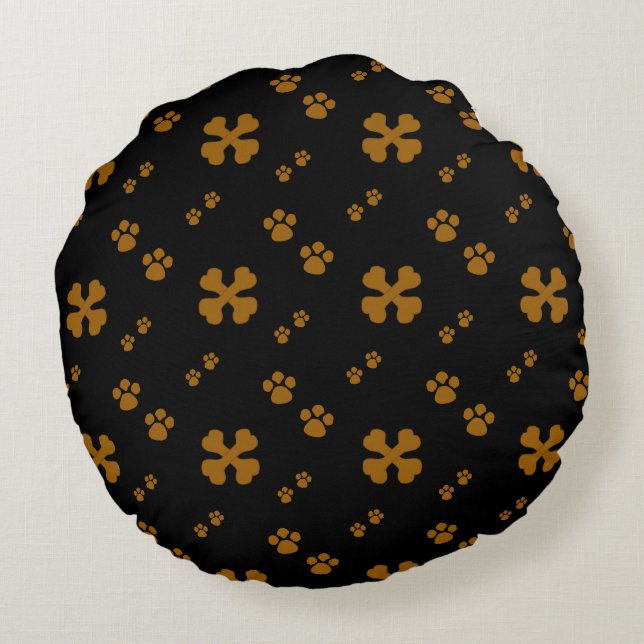 Cross Dog bones and Paw prints Round Cushion (Back)