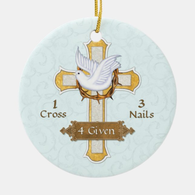 Cross Dove 4 Given Ceramic Tree Decoration (Front)