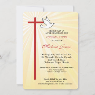 Cross Dove Rounded Gold Rays Son Confirmation Invitation