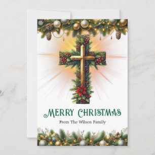 Cross Draped in Christmas Garland, Greeting Cards