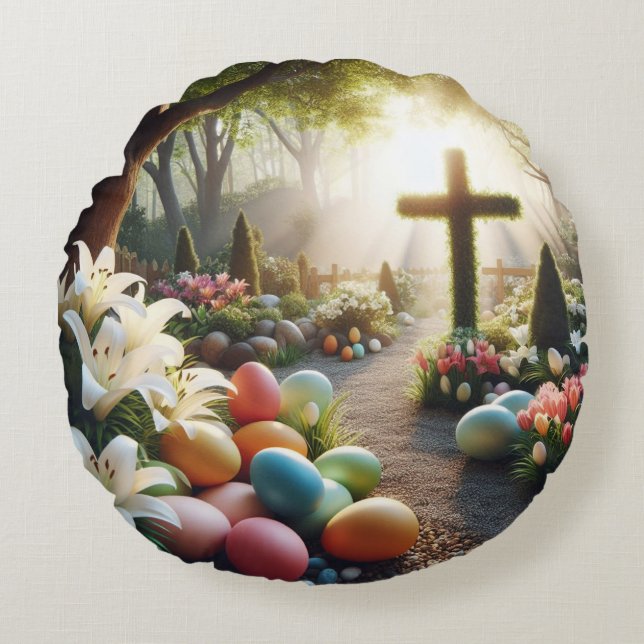 Cross/Easter egg/Lilly  Round Cushion (Front)