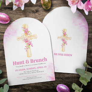 Cross Easter Hunt and Brunch Pink Floral orchid  Invitation