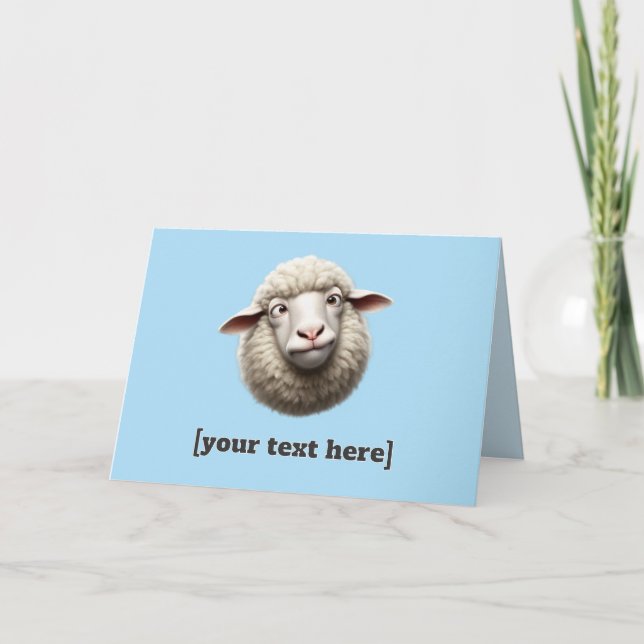 Cross-Eyed Sheep Illustration Custom Text Holiday Card (Front)