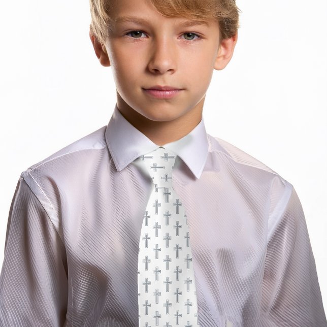 Cross Faux Silver Foil Religious First Communion Tie (Creator Uploaded)