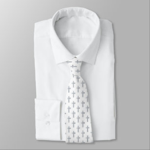 Cross Faux Silver Foil Religious First Communion Tie