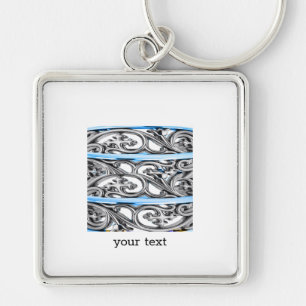Cross Filigree Design Blue Pattern Key Ring