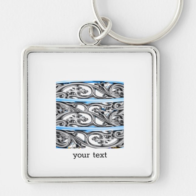 Cross Filigree Design Blue Pattern Key Ring (Front)