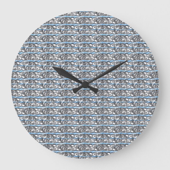 Cross Filigree Design Blue Pattern Large Clock (Front)