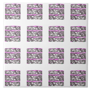 Cross Filigree Design Purple Silver Pattern Ceramic Tile