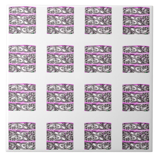 Cross Filigree Design Purple Silver Pattern Ceramic Tile (Front)