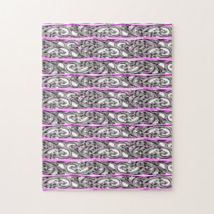 Cross Filigree Design Purple Silver Pattern Jigsaw Puzzle