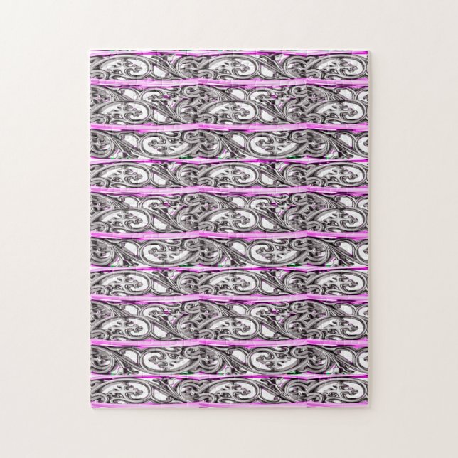 Cross Filigree Design Purple Silver Pattern Jigsaw Puzzle (Vertical)