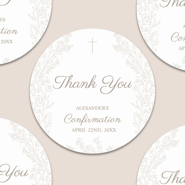 Cross Floral Confirmation Thank You Classic Round Sticker (Creator Uploaded)