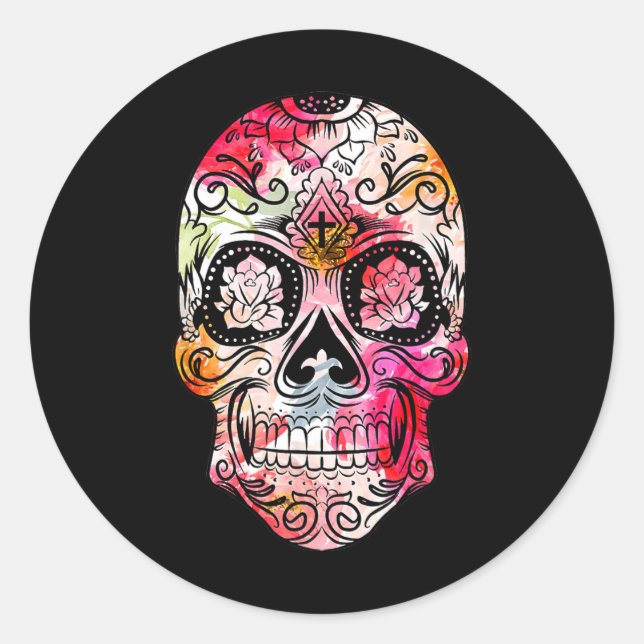 Cross Flower Sugar Skull Day Of The Dead Costume G Classic Round Sticker (Front)