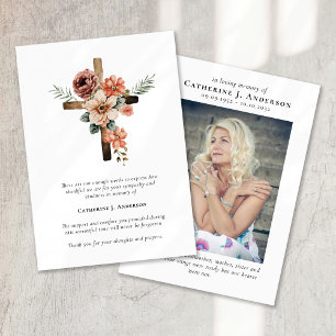 Cross Flowers Photo Sympathy Funeral Memorial Thank You Card