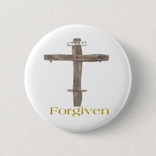 Cross forgiven 6 cm round badge